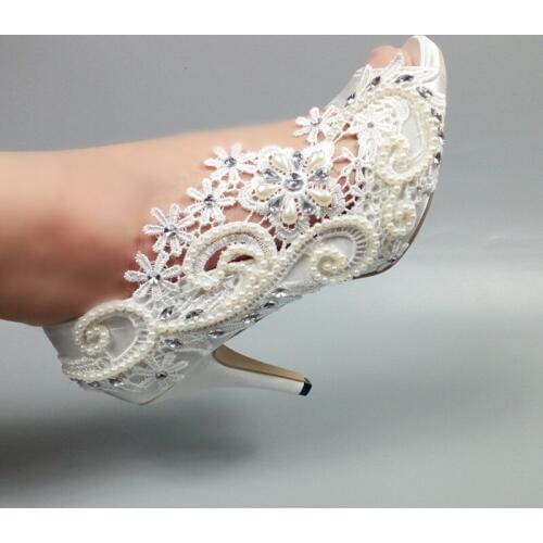 New white Wedding shoes Woman fashion shoes High heels Party dress shoes Bride Peep Toe open side Platform shoes female