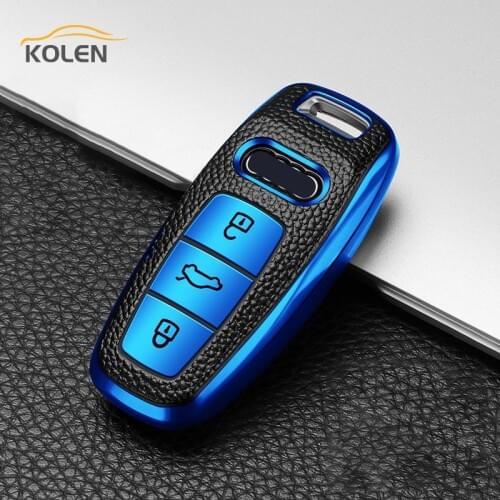 New Leather TPU Car Smart Key Cover Case Fob For Audi A6 A7A8 Q8 C8 D5 E-Tron 2018 2019 2020 Protector Holder Shell Skin Chain