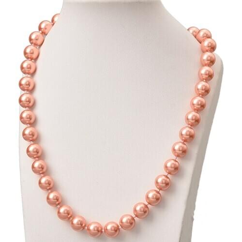 Wholesale Round Dark Orange Pearls Chain Necklace 10mm Size For Synthetic Pearls Charm Necklace 18inch Making Jewelry Gifts H834