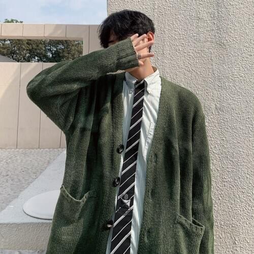 Men Cardigan Sweater 2020 Autumn Winter Single-breasted Slim Solid Color Knitted Long-sleeved Buttons Casual Fashion Men