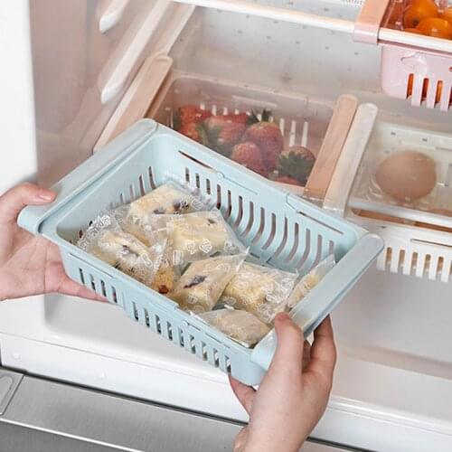 Adjustable Kitchen Organizer Kitchen Refrigerator Storage Rack Fridge Freezer Shelf Holder Pull-out Drawer Organiser Space Saver