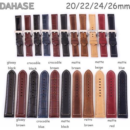11Colors Crocodile Glossy Matte Genuine Leather Watch Band 20mm 22mm 24mm 26mm Replacement Watch Strap Cowhide Leather Wristband