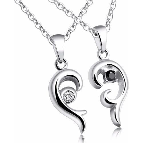 Romantic Heart Lovers 's Pendant Necklaces Stainless Steel Inlaid Cubic Zirconia Valentines Promise Men Women Jewelry Gift