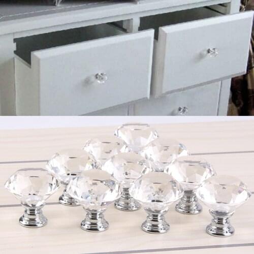 30mm Diamond Shape Design Crystal Glass Knobs Cupboard Drawer Pull Kitchen Cabinet Door Wardrobe Furniture Handles Hardware