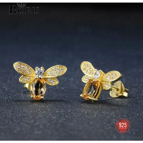 925 Sterling Silver Earring for Women 18K Gold-plated Gemstone Stud Ear Earrings Natural Ametrine Stone Jewelry