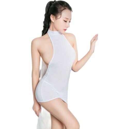 Ice Silk Thin Halter Vestido Transparent Dress Backless Sexy Clubwear Vestidos Sexys Eroticos Sheer Minifalda Babydoll Miniskirt