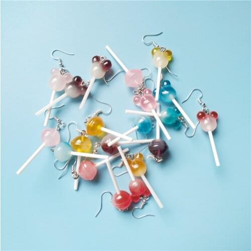 1Pair Cute Resin Simulation Lollipop Drop Earrings Handmade Funny Mixed Color Candy Charms For Women Jewelry Unusual Gift Girls
