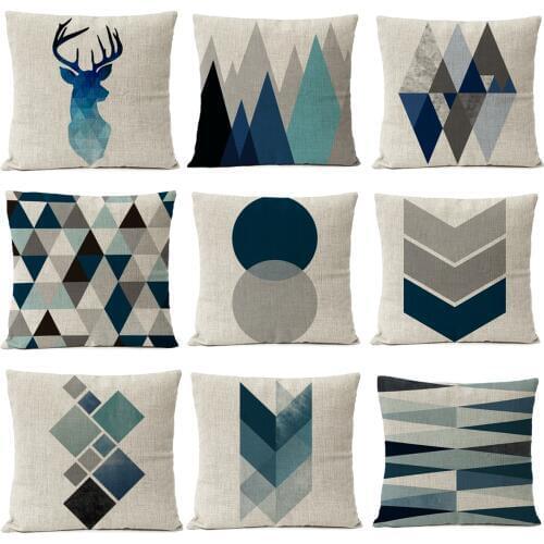 Nordic Blue Geometric Marble Pillow Cover Deer Cushion Cover Home Decorative Throw Linen Pillowcase sofa Pillow Covers