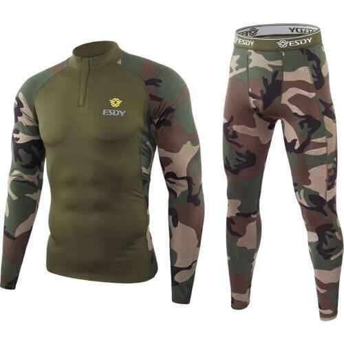 ESDY Outdoor Fitness Training Sports Underwear Suit Spring Autumn Long Sleeve Thin Velvet Tight Camouflage Tactical Underclothes