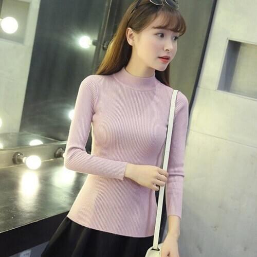 2019 Fashion Slim Warm Sweaters Autumn Winter Women Turtleneck Solid Knitted Elastic Pullovers Sweater
