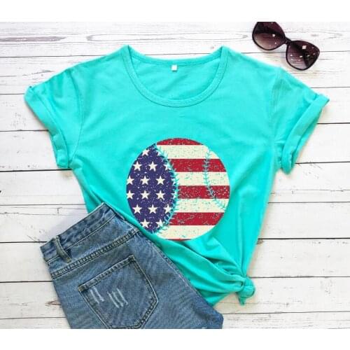 Baseball flag tshirt America flag shirt personalized shirts 100%cotton women casual grunge vintage shirt 90s aesthetic Tee