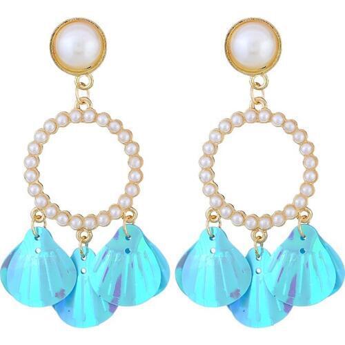 Fashion Street Shoot Simulation Pearl Tassel Long Statement Earrings For Women Sexy Wedding Party Charm Chic Shell-Shape Brincos