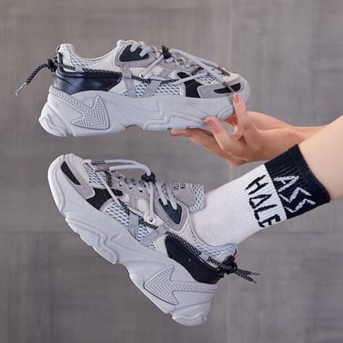 Womens Casual Sneakers Vulcanize Shoes Black White Comfy Platform Women Shoes Mesh Breathable Running Chunky Shoes