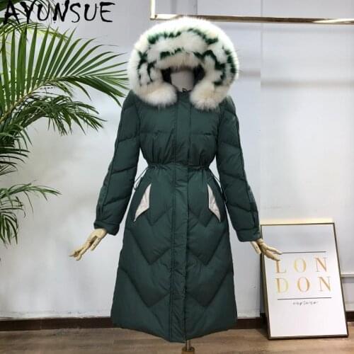 Womens Down Jacket Hooded Real Fox Fur Collar Long Coat Female Winter Parkas White Duck Down Jackets Women Puffer Coats KJ5131
