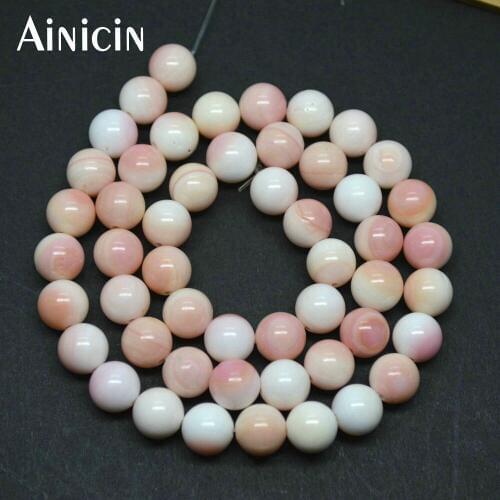 2pcs Pink Color Natural Blood Tridacna Grade AA Quality 8mm Round Shape 16 Inches Shell Beads