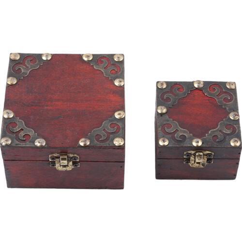 2pcs/set Stylish Vintage Metal Lock Decorative Trinket Jewelry Storage Box Classical Wooden Treasure Case Storage Box Organizer