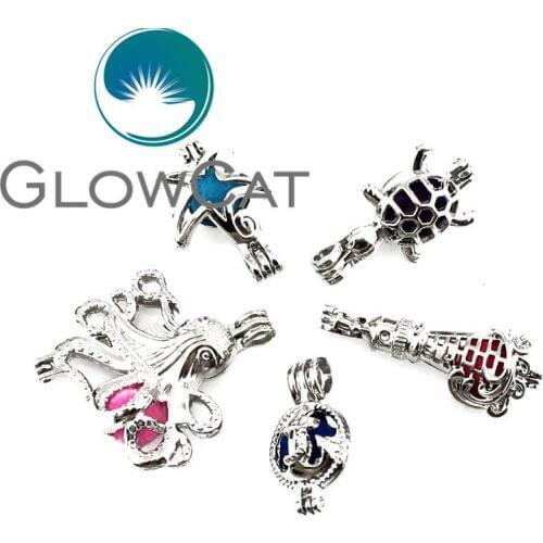 22143 Ocean Theme Anchor Octopus Starfish Turtle Tower Pearl Cage Essential Oil Diffuser Beads Cage Locket Pendant for Oyster