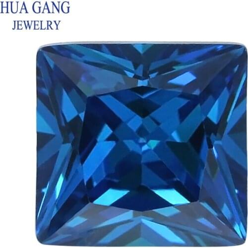 2x2~10x10mm AAAAA Dark Sea Blue Square Shape Princess Cut Loose CZ Stone Beads Synthetic Gems Cubic Zirconia For Jewelry