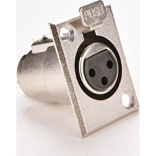 3Pins XLR Connector Female Jack Socket Panel Mounted Type Chassis Square Shape Metal Housing