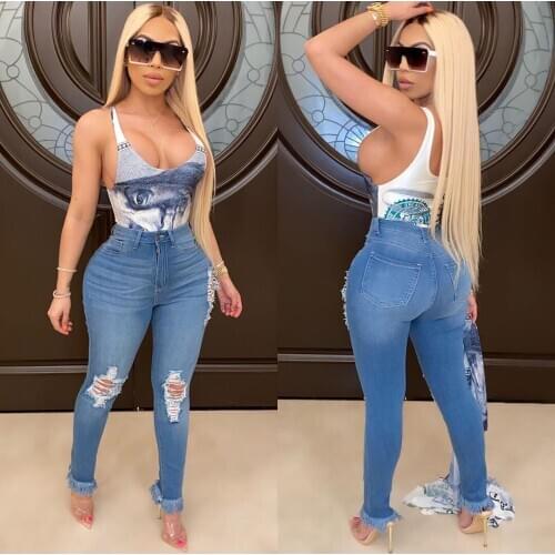 3Y5178 Autumn Winter Women Casual Fashion Outdoor Skinny Hole Zipper Washed Brushed Jeans Hot 2020