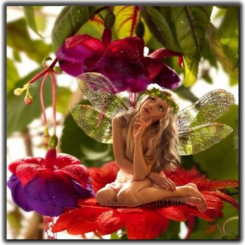 Diy Diamond Painting Cross Stitch Sitting On The Flower Fairy Needlework Diamond Embroidery Full Square Mosaic Decoration Resin