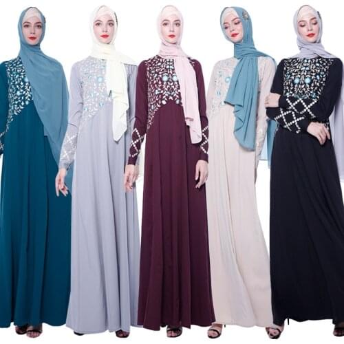 Big Swing Maxi A-line Muslim Dress Women Embroidery Zipper Abaya Hijab Dresses Kimono Long Robes Dubai Arab Islamic Clothing