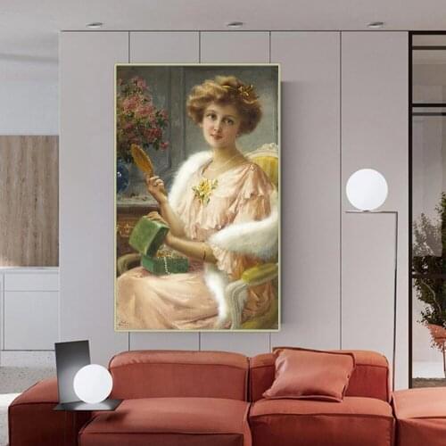 Citon Emile Vernon《A Young Lady with a Mirror》Canvas Oil painting Famous Art Poster Picture Modern Wall Decor Home Decoration