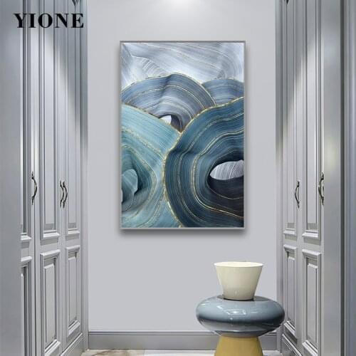Blue Abstract Painting Custom Modern Ribbon Canvas Poster Wall Art Prints for Living Room Bedroom Luxury Home Decoration Picture