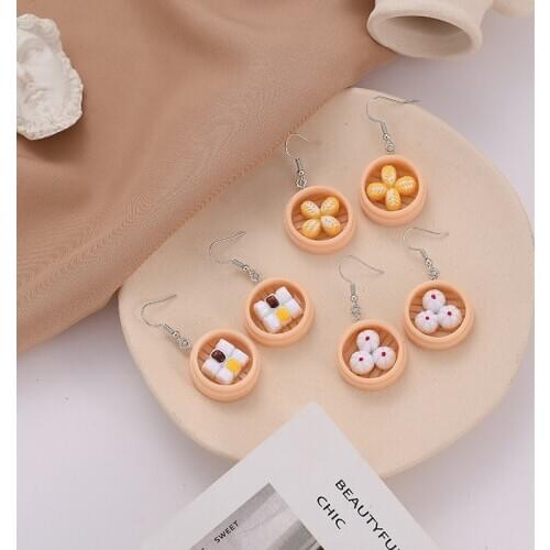 Korean Harajuku Fried Dumplings Earrings Simulation Food Drop Earings for Women Handmade Pendant Eardrop Girl E668