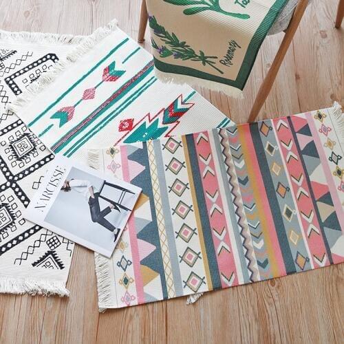 Colorful Morocco Tassels Floor Mat Cotton Canvas Geometric Door Mat /Charpet /Rug /kitchen bedroom barthroom floor mats 45x70CM