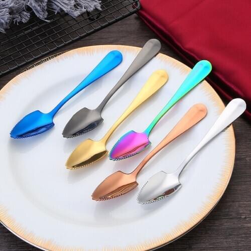 Creative Stainless Steel Fruit Scraping Mud Spoon Baby Food Supplement Tableware with Serrated Apple Mud Spoon Baby Tableware