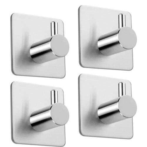 4 PCS Self Adhesive Hooks Rustproof 3M Stainless Steel Hanger Hat Towel Robe Coat Rack Storage Home Organizer Kitchen Bathrooms