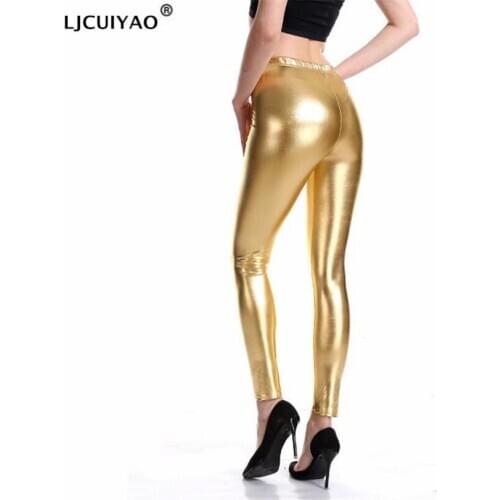 LJCUIYAO Leggins Push Up Fashion Pants High Waist Workout Shining For Women PU Leather Leggings Elastic Trousers Stretch Legging