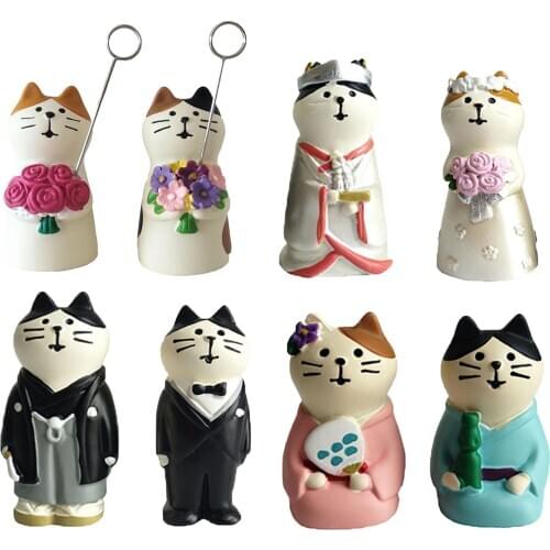 Cute Cartoon Cat Groom Bride Design Miniature Doll Car Cafe Home Desktop Decor