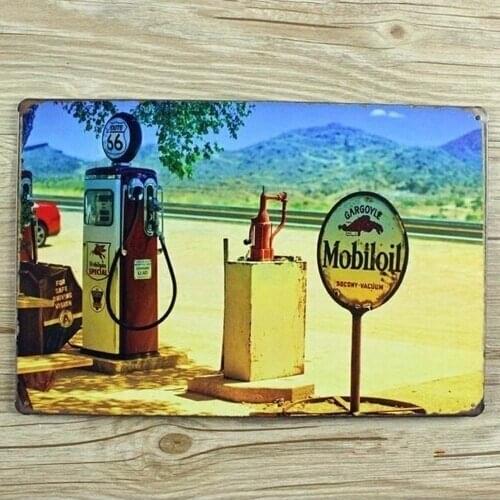 Mobiloil Route 66 Vintage Tin Sign Bar Pub Home Wall Decor Retro Metal Poster 20x30CM(Visit Our Store, More Products!!!)