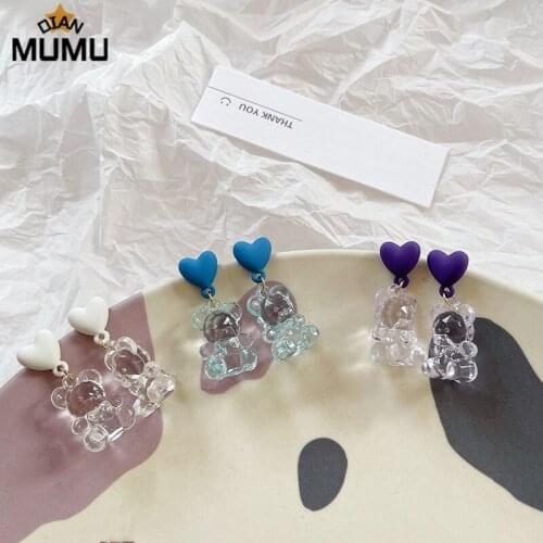 Fashion cute candy color transparent acrylic fun multicolor love bear earrings female jewelry gift