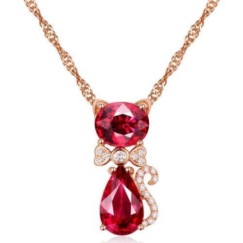 MOONROCY CZ Crystal Chokers Rose Gold Color Red Pendant Necklace for Women Girls Dropshipping Cute Cat Jewelry Wholesale Gift