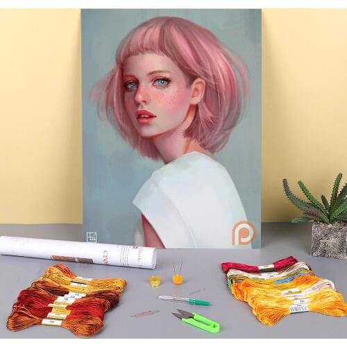 Cartoon Girl Woman Printed 11CT Cross Stitch Complete Kit Embroidery DMC Threads Sewing Handiwork Hobby Craft Design Decor