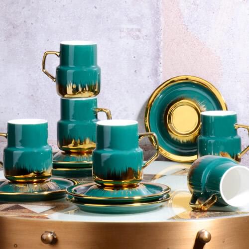 Kosovo Cup Set Porcelain 6-piece Luxury Gold Bone China Creative Porcelain Cup And Saucer Ceramic Modern Design Coffee Cups