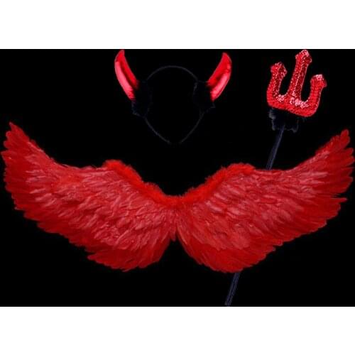 Demon Devil Feather Wing Triangle Fork Headwear Set Cosplay Photo Props Wedding Birthday Party home decor Christmas New Year