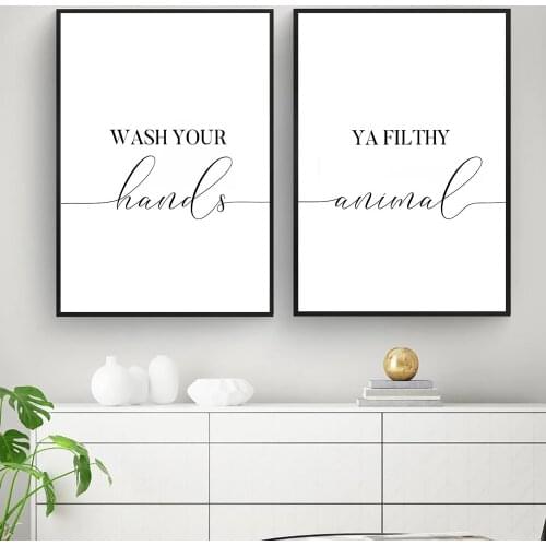 Wash Your Hands You Filthy Animal Wall Art Canvas Poster Print Funny Bathroom Quotes Art Painting Black Typography Home Decor