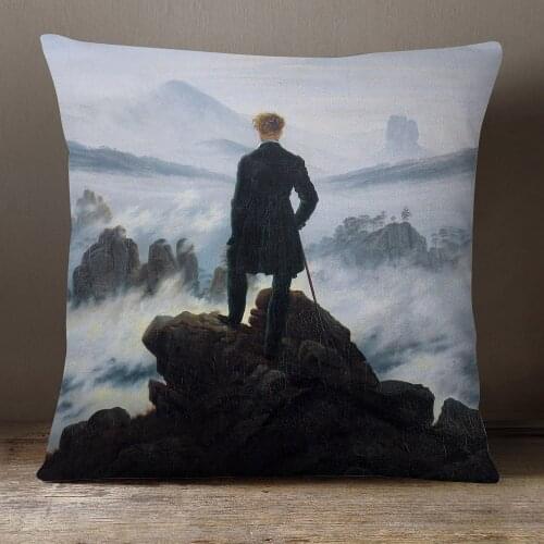 The Wanderer Above The Sea Of Fog Cushion Covers Romantism Pillow Case 45X45cm Linen Polyester Sofa Decoration