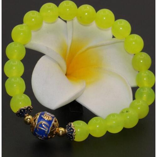New fashion wholesale price 8mm round lemon jades chalcedony beads stone bracelets for wedding party gifts jewelry 7.5inch B2700
