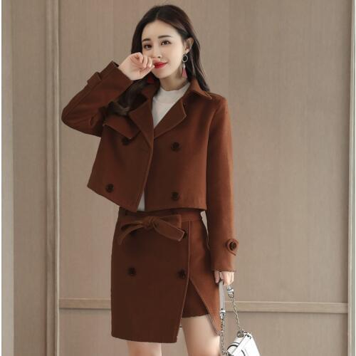2018 New elegant double-breasted short suit jacket and slim bag hip skirt suitable for office fashion two-piece TB1055