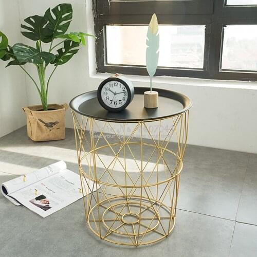 New Nordic Golden Iron Metal Coffee Table Dirty Storage Basket Tea Fruit Snack Service Plate Tray Bed Living Room Side Tables