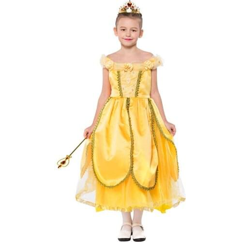 New childrens dress fo yellow princess ddress for Halloween party d for performance for girls