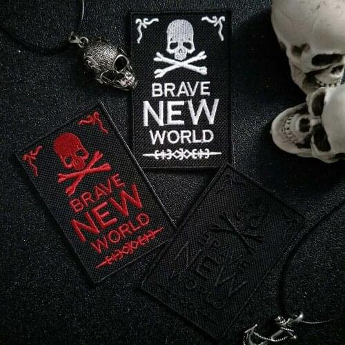Brave New World Iron On Patch Embroidered Applique Sewing Label punk biker Patches Clothes Stickers Apparel Accessories Badge