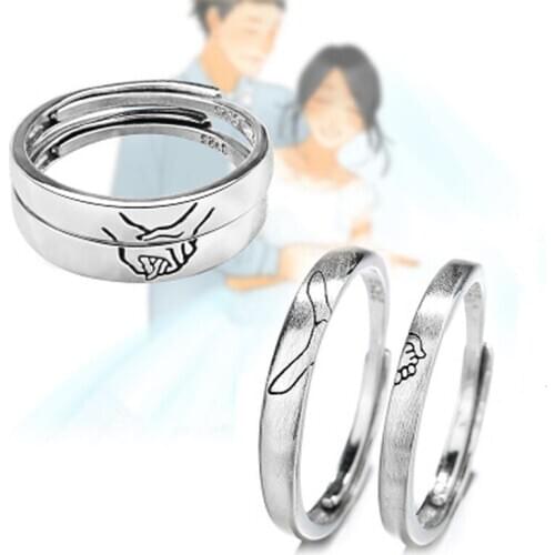 LOYE Original Minimalist Hold Hand Couple Ring Creative Texture Elegant Rings Festival Jewelry Gift New