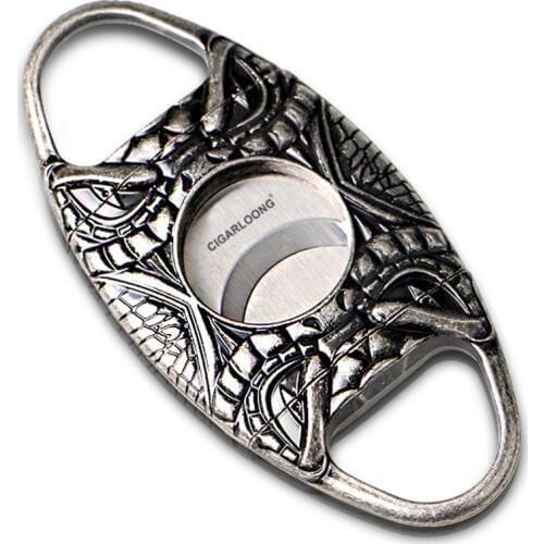 Cohiba Antique Copper Silver Double Blades Pocket Carving Cigar Cutter Scissors With Gift Box CC-3044