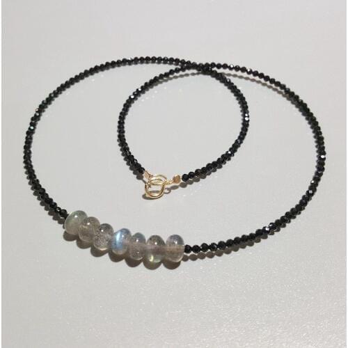NEW Auroras Labradorite Black Spinel 925 Sterling Silver Gold color Necklace